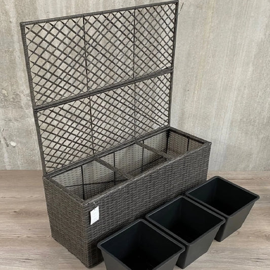 VIOLA Poly Rattan Wicker Large Planter Pot with Trellis - Grey - Direct Factory Furniture Australia