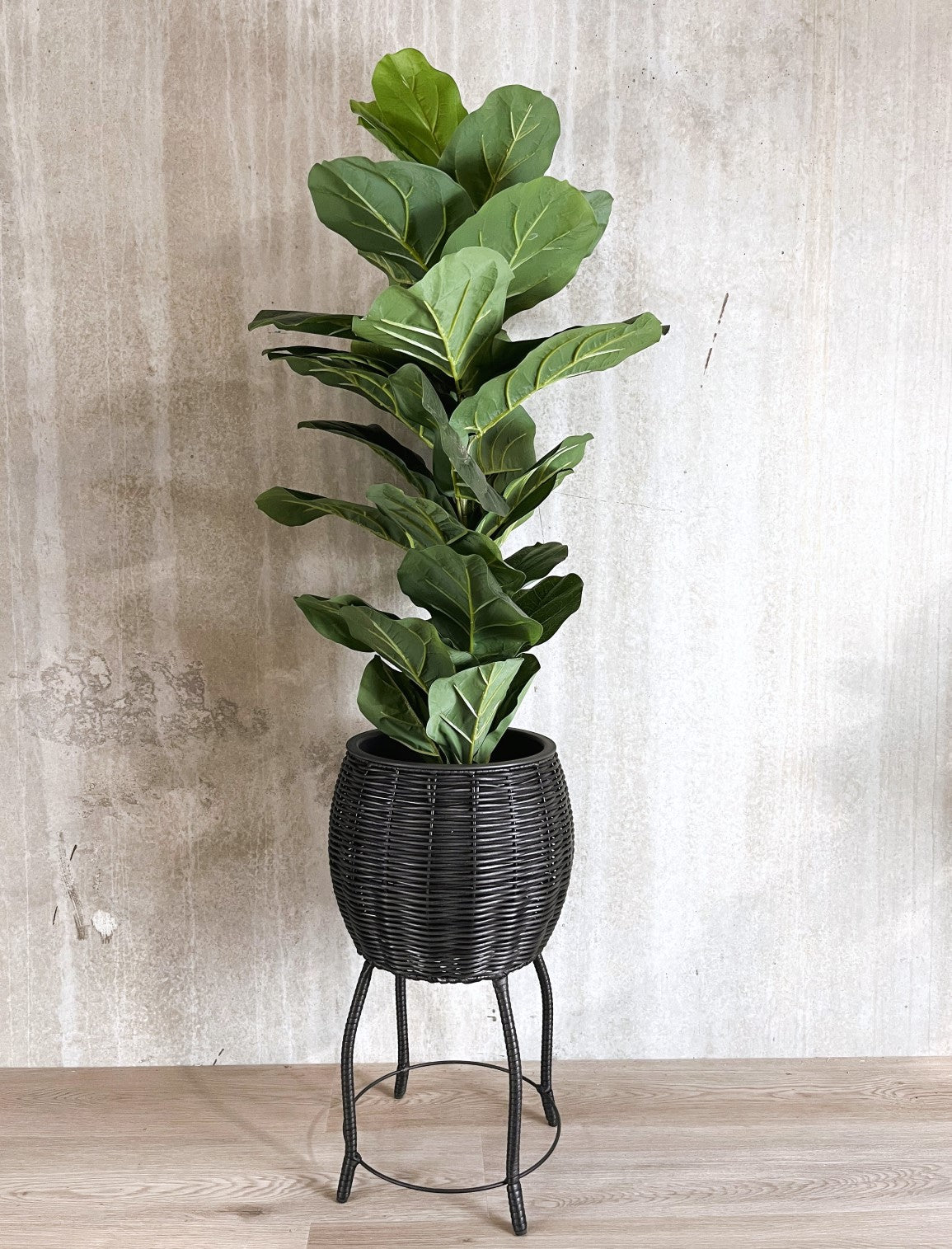 BOBOLI 3 Piece Set Round Poly Rattan Wicker Planter Pot Set - Black
