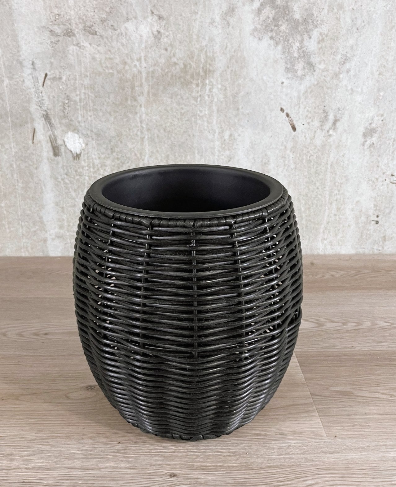 BOBOLI 3 Piece Set Round Poly Rattan Wicker Planter Pot Set - Black