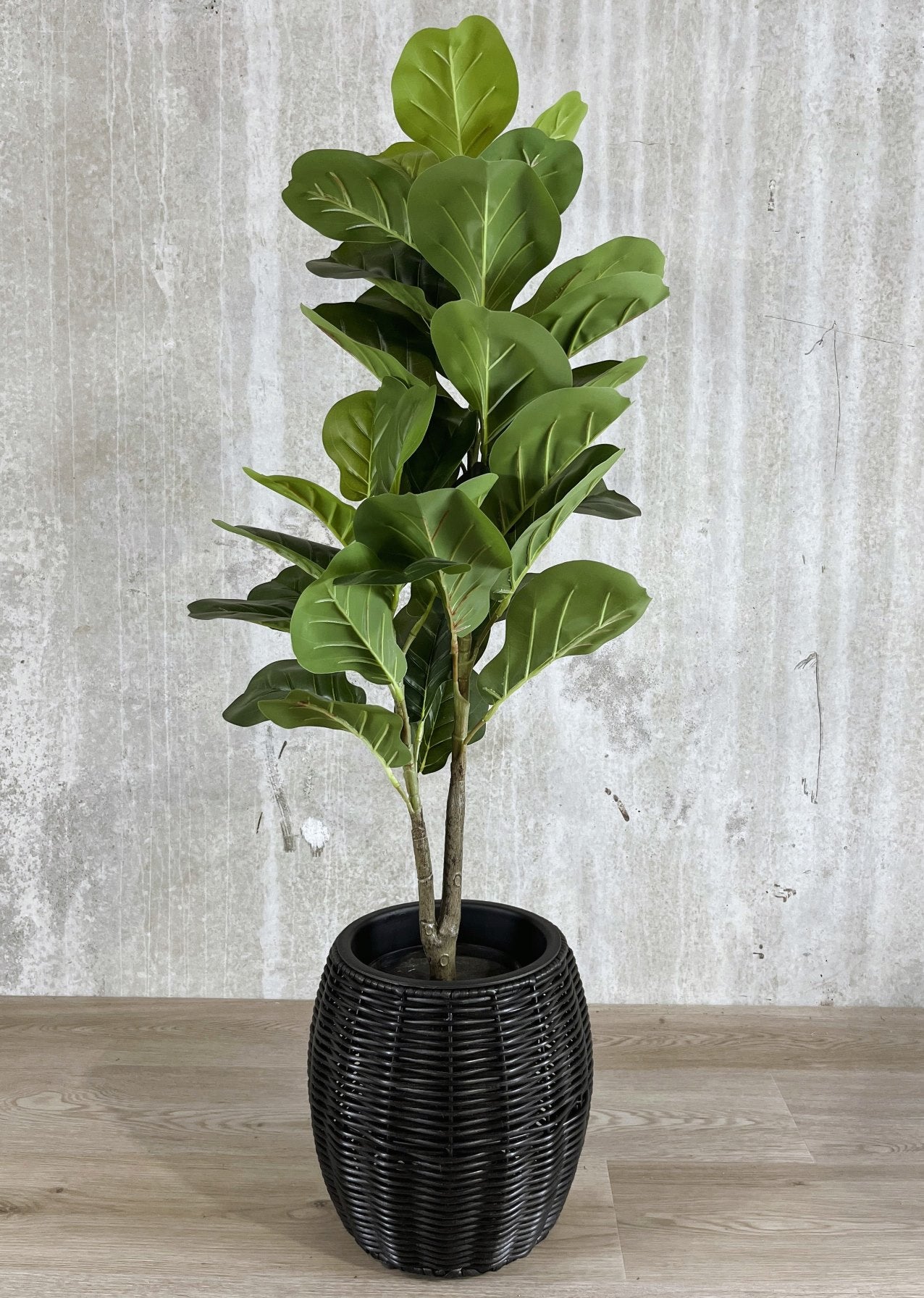 BOBOLI 3 Piece Set Round Poly Rattan Wicker Planter Pot Set - Black