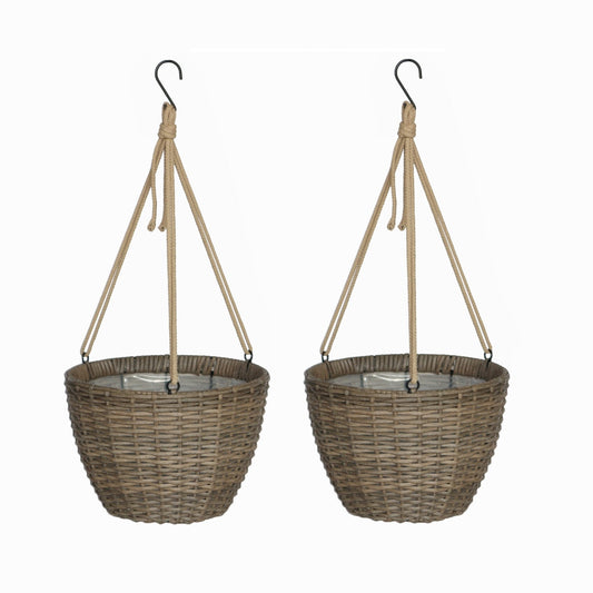Outdoor Indoor Wicker planter basket with rope hanging flower planter pot
