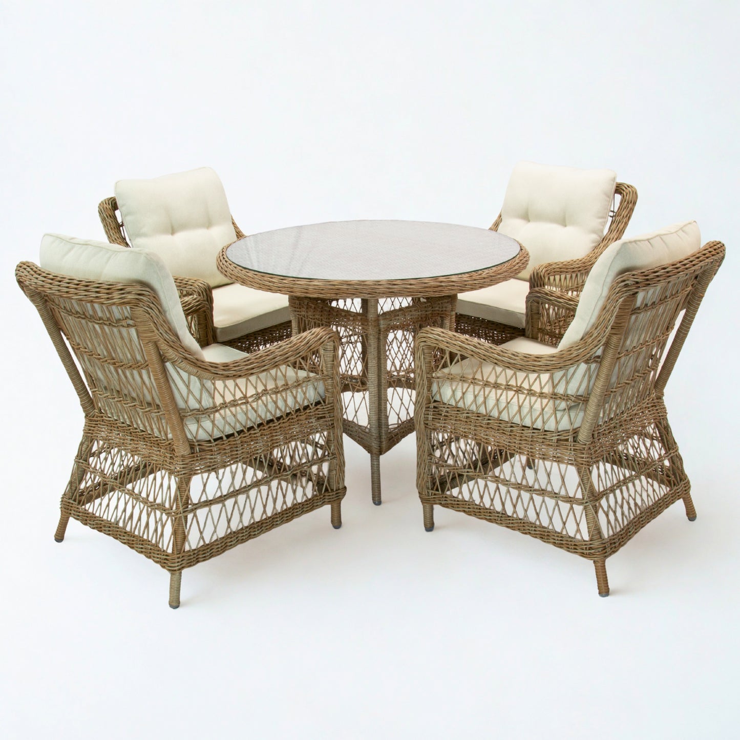 AMOIR | 4 Seater Poly Rattan Wicker Outdoor Dining Set | Natural