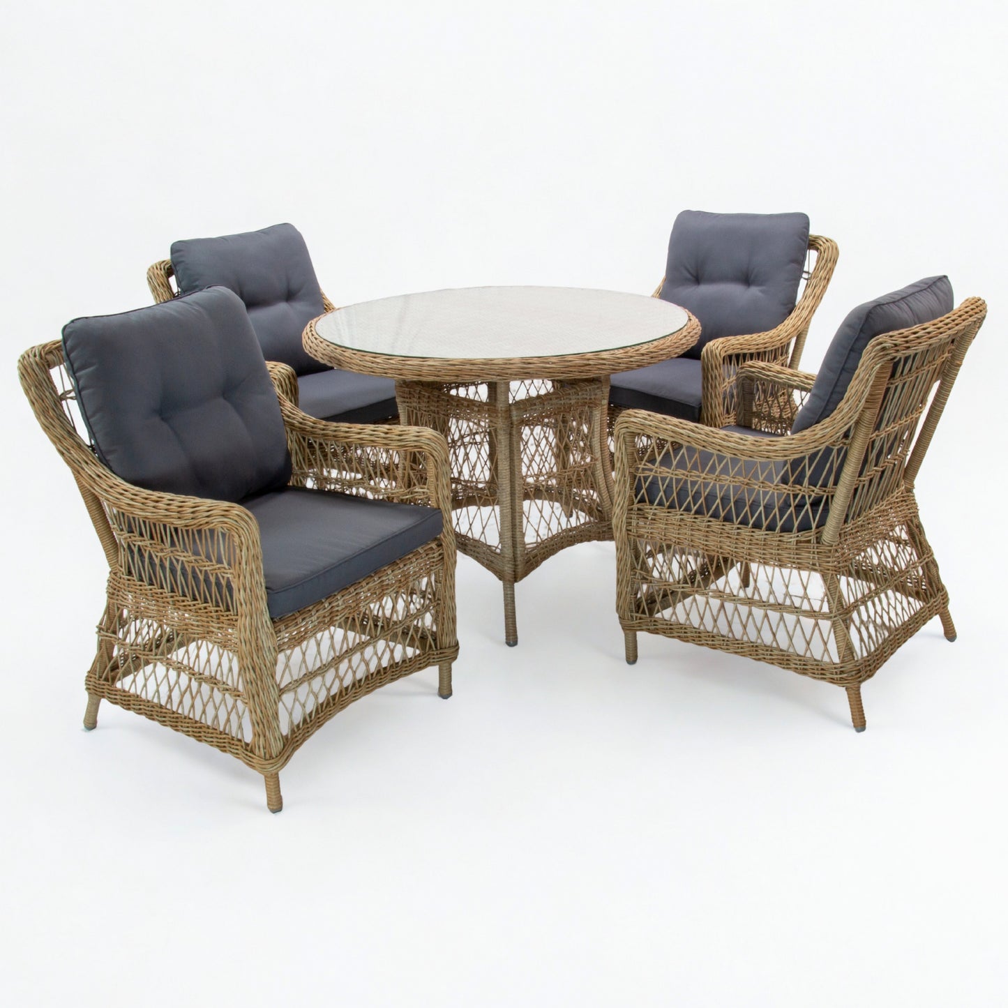 AMOIR | 4 Seater Poly Rattan Wicker Outdoor Dining Set | Natural