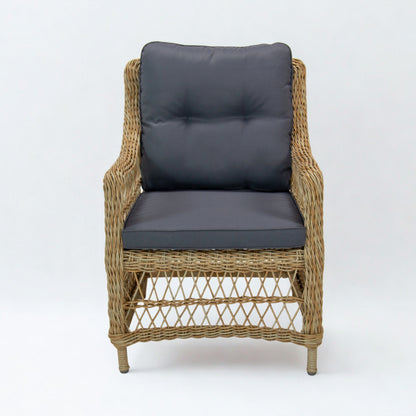 AMOIR | 4 Seater Poly Rattan Wicker Outdoor Dining Set | Natural