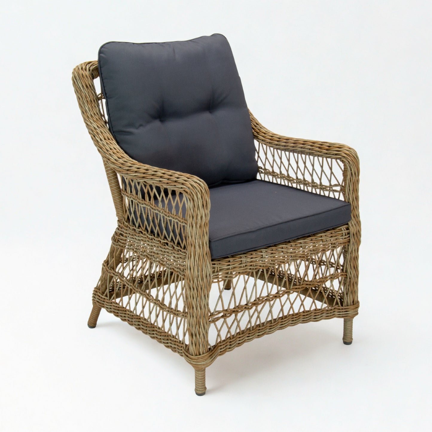 AMOIR | 4 Seater Poly Rattan Wicker Outdoor Dining Set | Natural