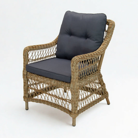 AMOIR | Poly Rattan Wicker Outdoor Dining Chair | Natural Brown