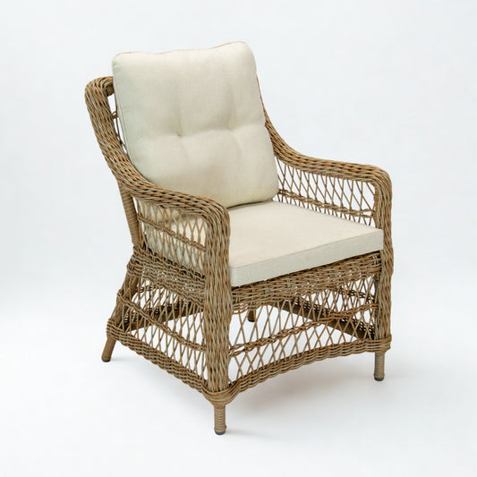 AMOIR | Poly Rattan Wicker Outdoor Dining Chair | Natural Brown