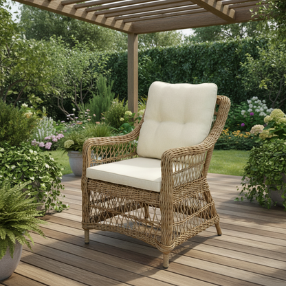AMOIR | Poly Rattan Wicker Outdoor Dining Chair | Natural Brown