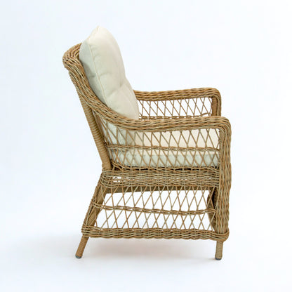 AMOIR | 4 Seater Poly Rattan Wicker Outdoor Dining Set | Natural