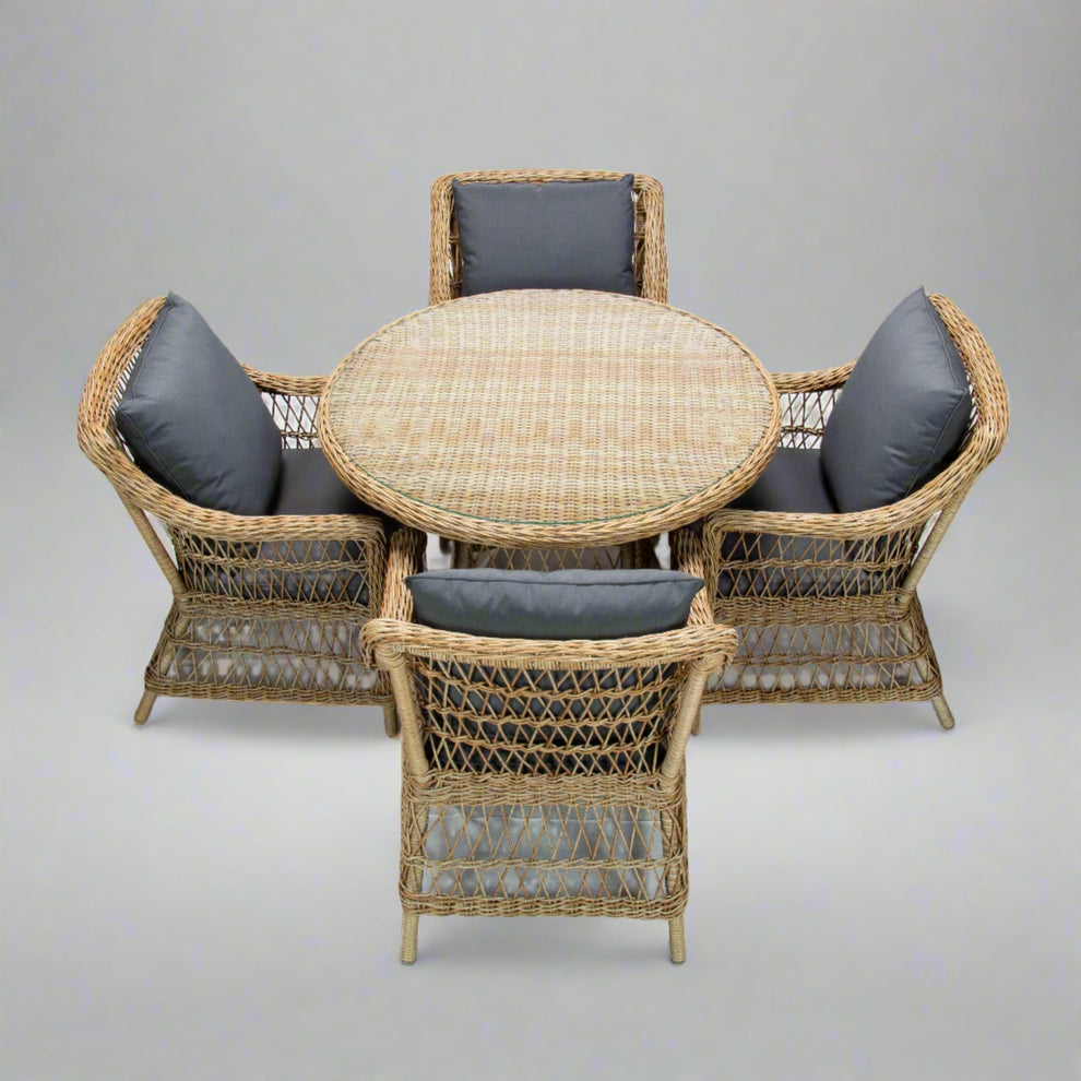 AMOIR | 4 Seater Poly Rattan Wicker Outdoor Dining Set | Natural Brown – Direct Factory ...