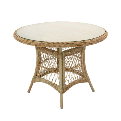 Round Rattan Kitchen Table AMOIR | Poly Rattan Wicker Outdoor Round Dining Table | Natural Brown ...