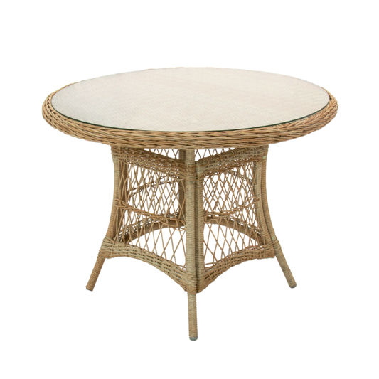 Outdoor wicker poly rattan round table for 4 seater in natural colour