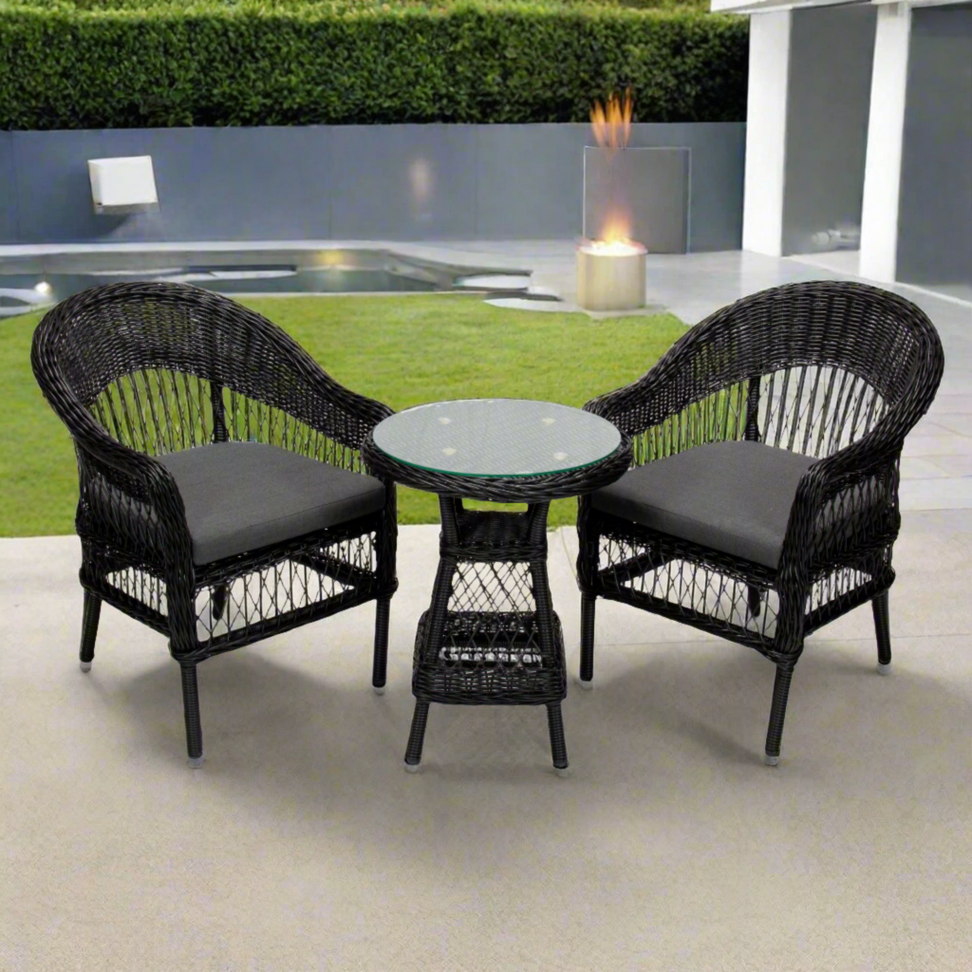 ARBUSTO Seater Poly Rattan Wicker Outdoor Balcony Set Black