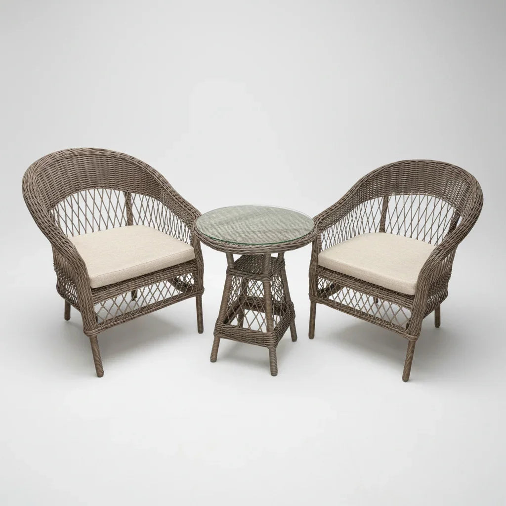 Arbusto outdoor wicker pe rattan dining balcony set 2 chairs and 1 side table