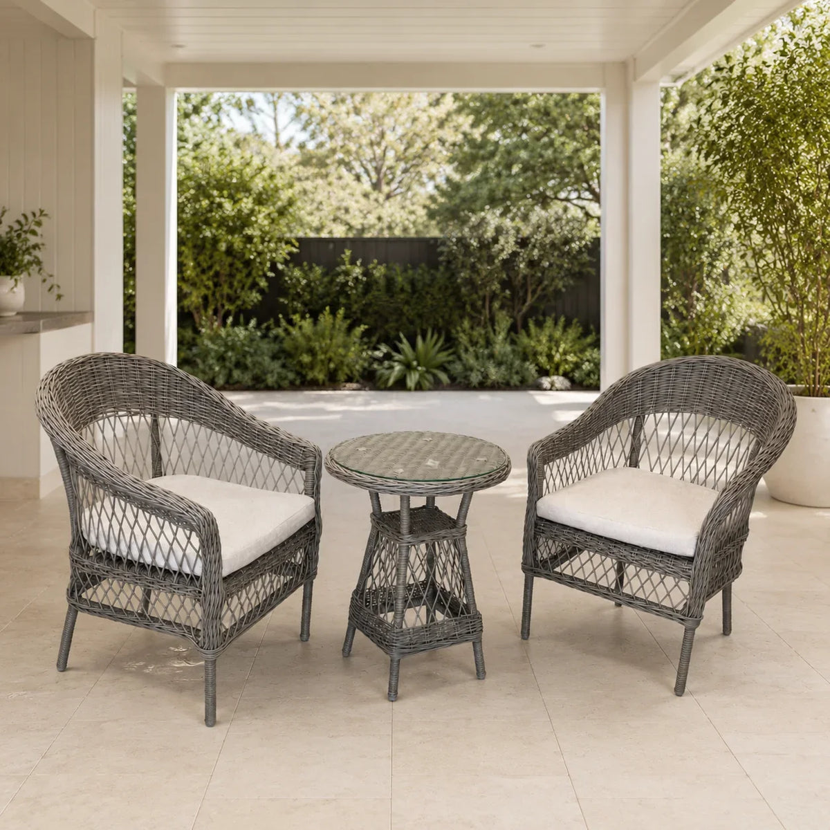 ARBUSTO | 2 Seater Poly Rattan Wicker Outdoor Balcony Set | Natural Brown
