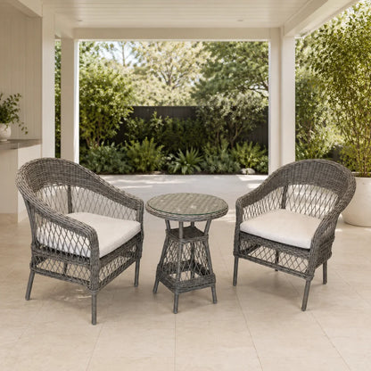 ARBUSTO | 2 Seater Poly Rattan Wicker Outdoor Balcony Set | Natural Brown