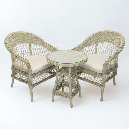 ARBUSTO | 2 Seater Poly Rattan Wicker Outdoor Balcony Set | Brushed White