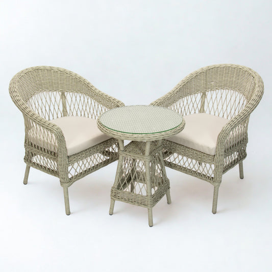 ARBUSTO | 2 Seater Poly Rattan Wicker Outdoor Balcony Set | Brushed White