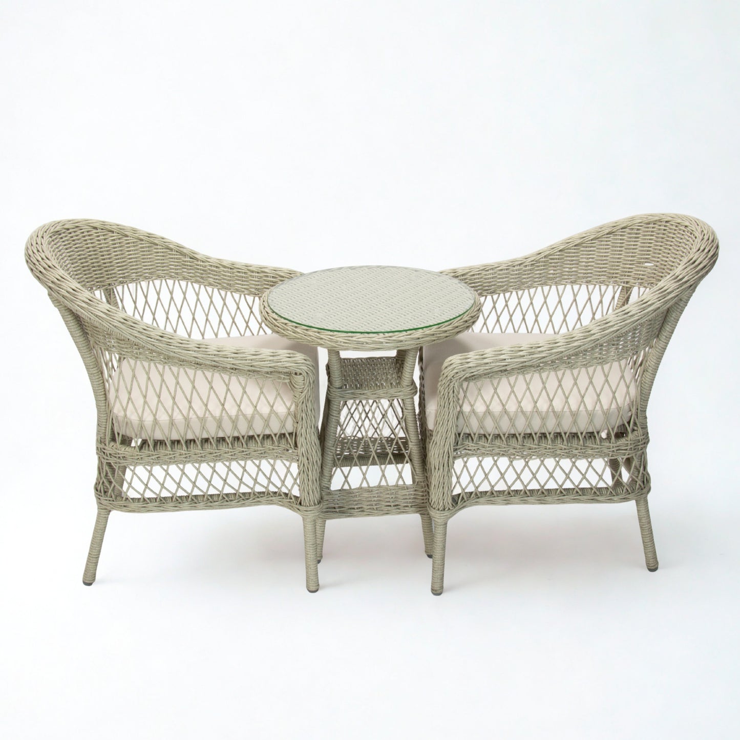 ARBUSTO | 2 Seater Poly Rattan Wicker Outdoor Balcony Set | Brushed White