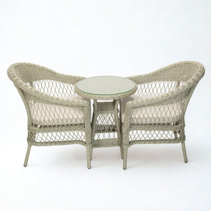 ARBUSTO | 2 Seater Poly Rattan Wicker Outdoor Balcony Set | Brushed White