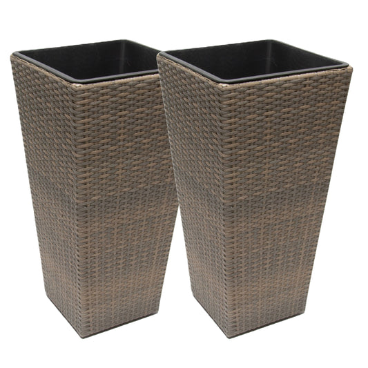 ASWAN 2 Piece Set Poly Rattan Wicker Large Planter Pot - Natural Brown Colour - Direct Factory Furniture Australia