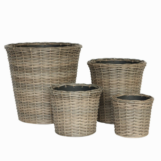 ABBEY 4 Piece Set Poly Rattan Wicker Planter Pot - Light Brown - Direct Factory Furniture Australia