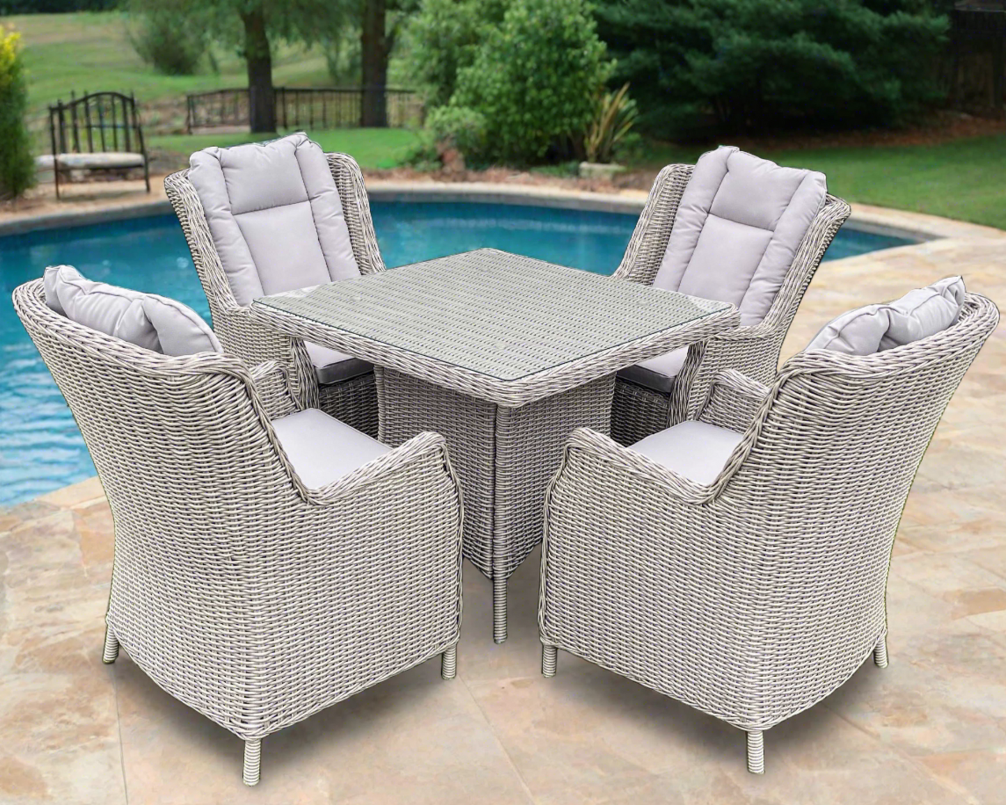 ADDA 5-Piece Set Outdoor Wicker 4 Seat Dining Table Chair - Grey
