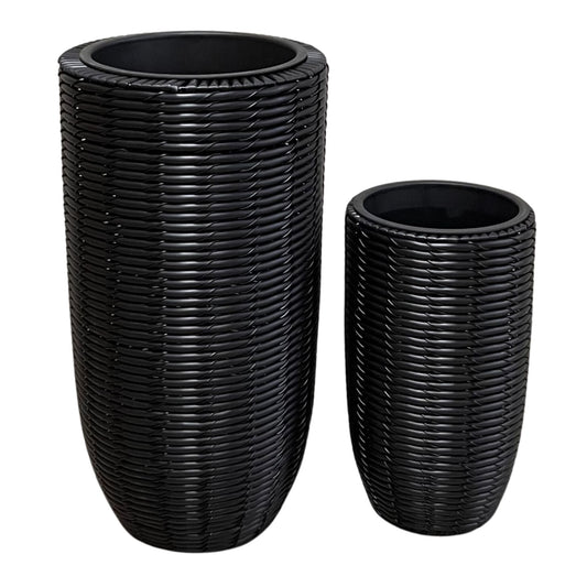 ARBUSTO 2 Piece Set Poly Rattan Wicker Large Planter Pot - Black - Direct Factory Furniture Australia