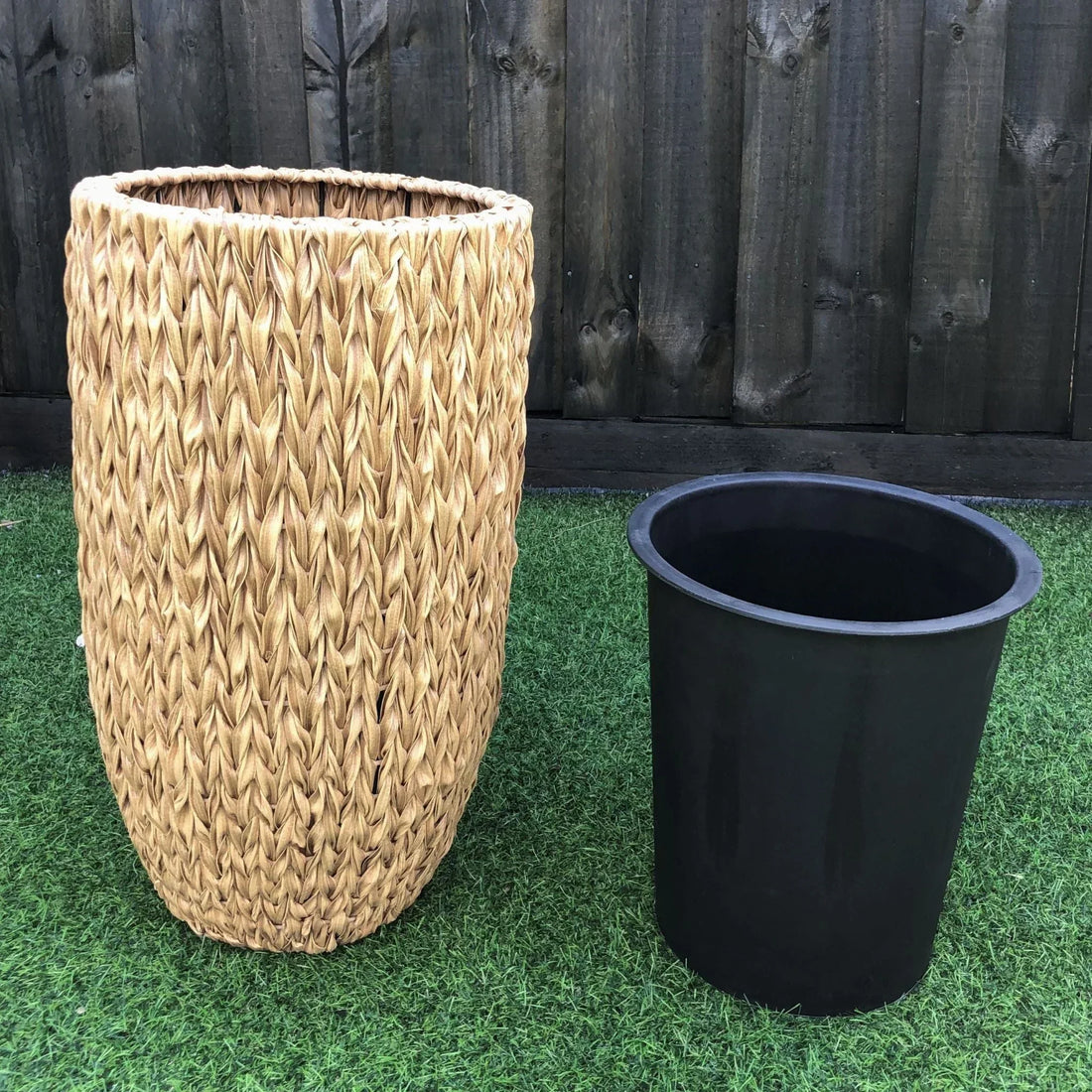 ARBUSTO 2 Piece Set Poly Rattan Wicker Large Planter Pot - Light Brown ...