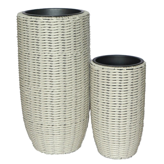 ARBUSTO 2 Piece Set Poly Rattan Wicker Large Planter Pot - White Grey - Direct Factory Furniture Australia