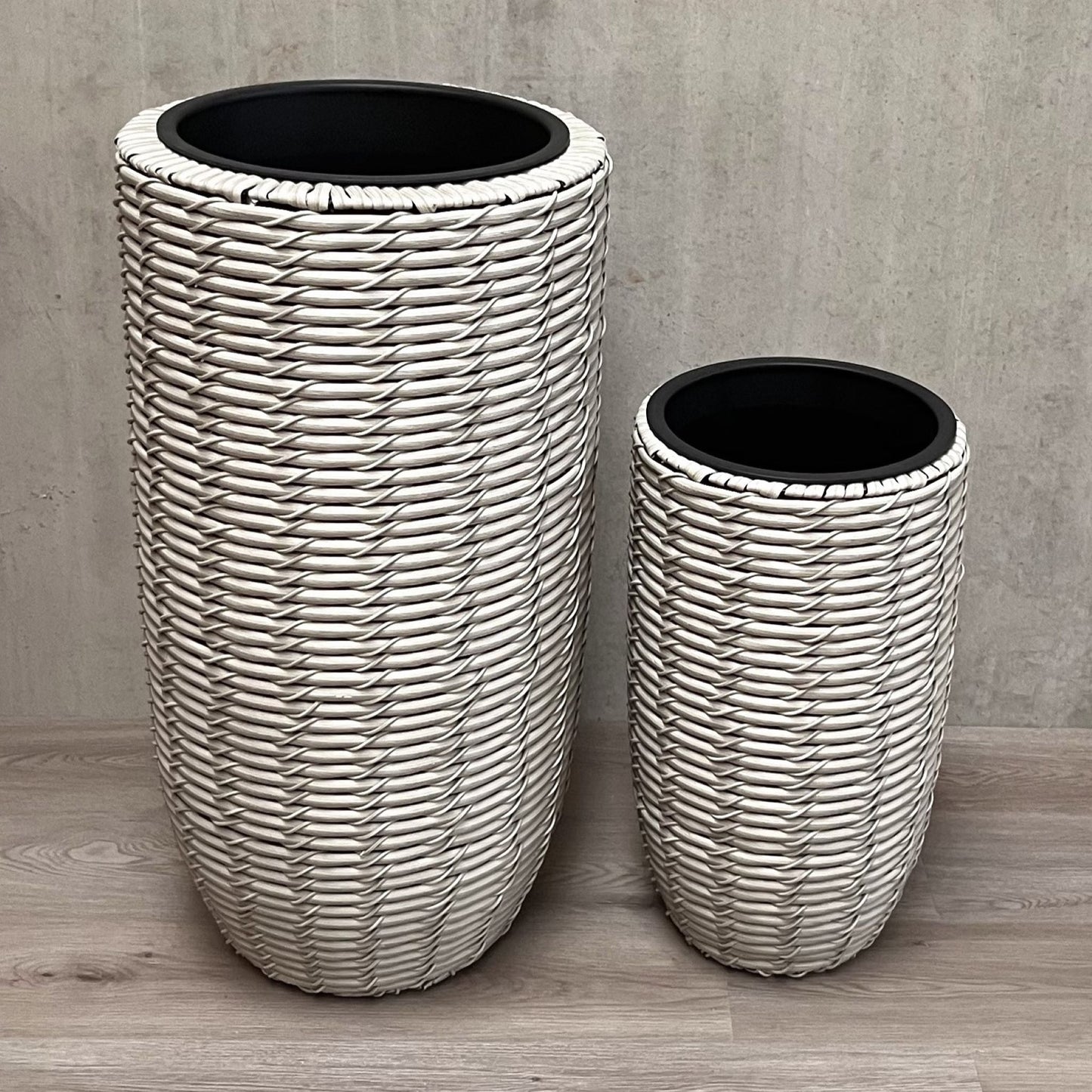 ARBUSTO 2 Piece Set Poly Rattan Wicker Large Planter Pot - White Grey - Direct Factory Furniture Australia