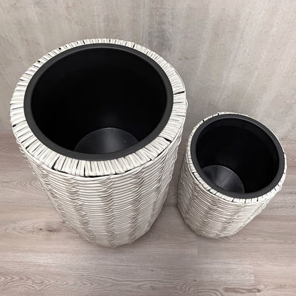 ARBUSTO 2 Piece Set Poly Rattan Wicker Large Planter Pot - White Grey - Direct Factory Furniture Australia