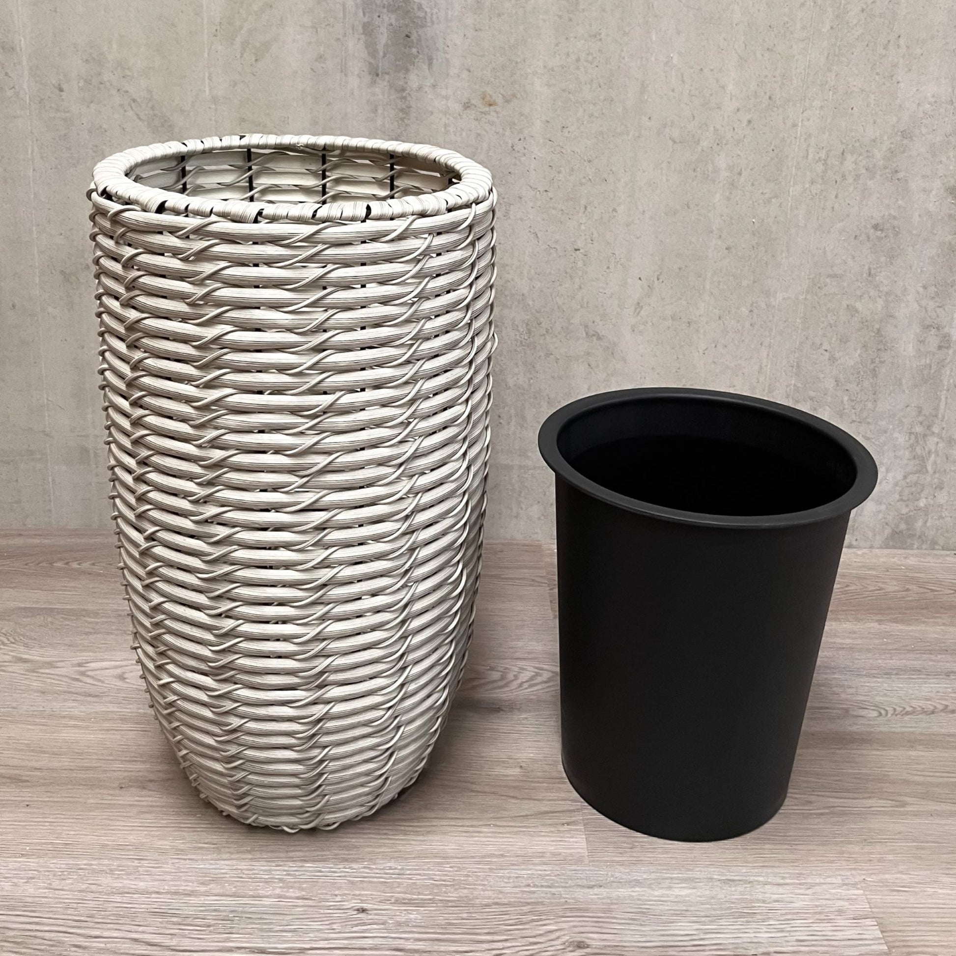 ARBUSTO 2 Piece Set Poly Rattan Wicker Large Planter Pot - White Grey - Direct Factory Furniture Australia