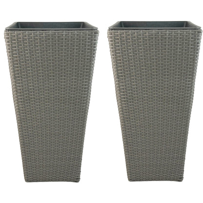 ASWAN 2 Piece Set Poly Rattan Wicker Large Planter Pot - Grey