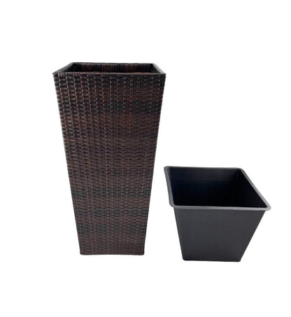 ASWAN 2 Piece Set Poly Rattan Wicker Large Planter Pot - Dark Brown - Direct Factory Furniture Australia