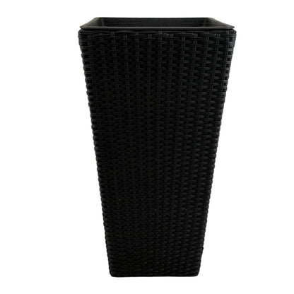 ASWAN 2 Piece Set Poly Rattan Wicker Large Planter Pot - Black