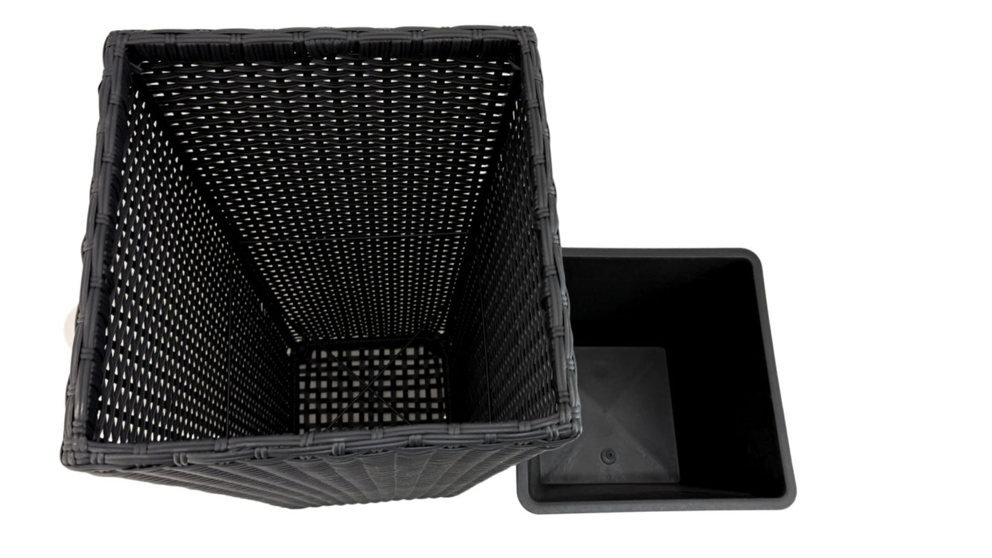 ASWAN 2 Piece Set Poly Rattan Wicker Large Planter Pot - Black