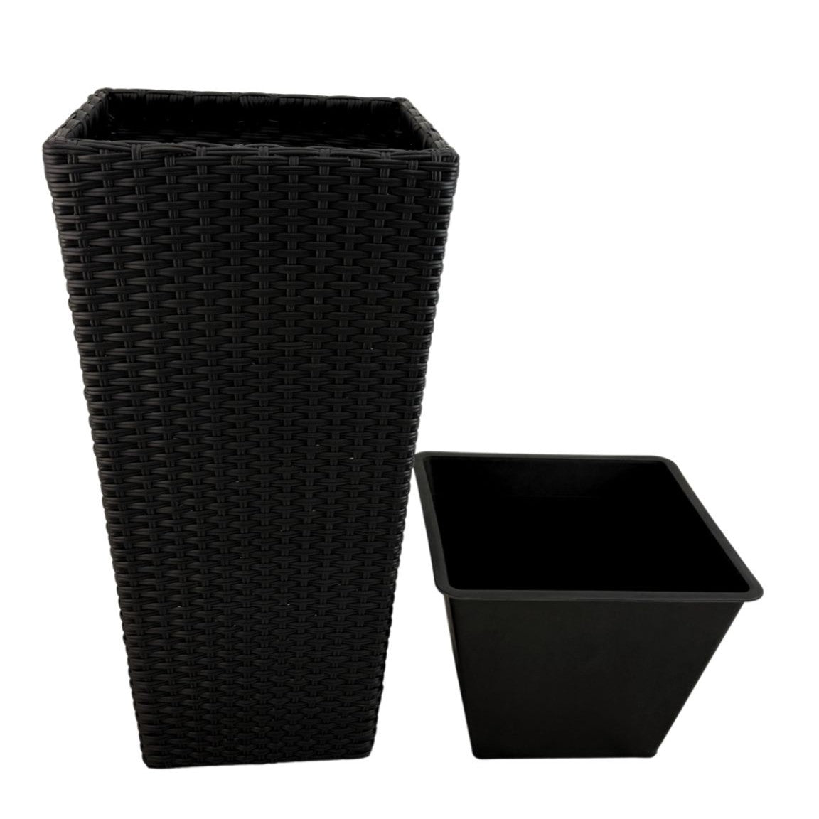 ASWAN 2 Piece Set Poly Rattan Wicker Large Planter Pot - Black