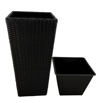 ASWAN 2 Piece Set Poly Rattan Wicker Large Planter Pot - Black