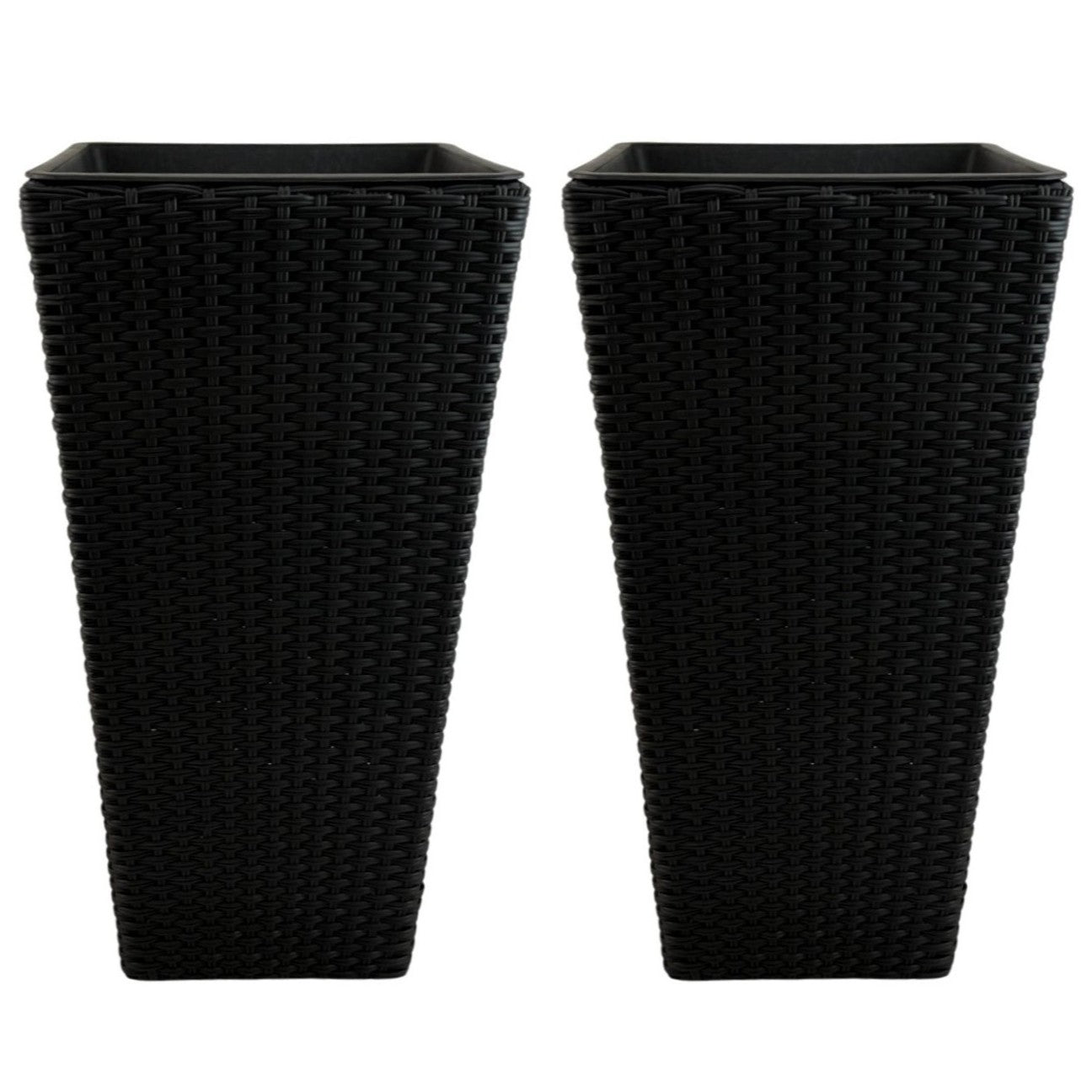 ASWAN 2 Piece Set Poly Rattan Wicker Large Planter Pot - Black