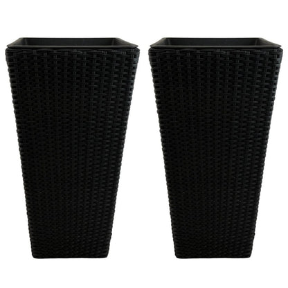 ASWAN 2 Piece Set Poly Rattan Wicker Large Planter Pot - Black