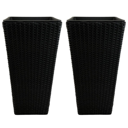 ASWAN 2 Piece Set Poly Rattan Wicker Large Planter Pot - Black