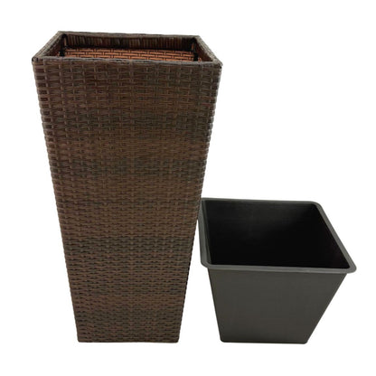 ASWAN 2 Piece Set Poly Rattan Wicker Large Planter Pot - Dark Brown