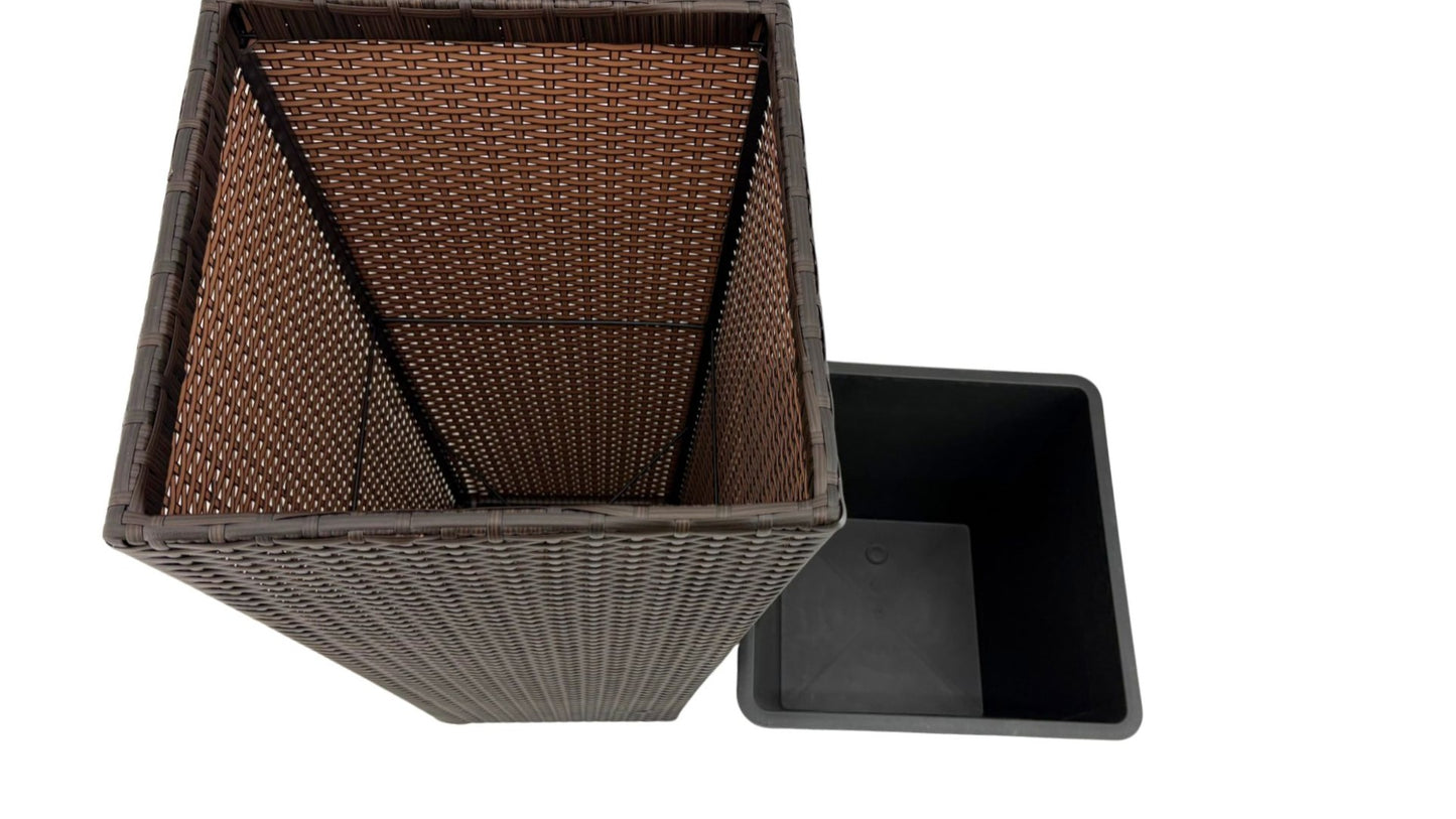 ASWAN 2 Piece Set Poly Rattan Wicker Large Planter Pot - Dark Brown
