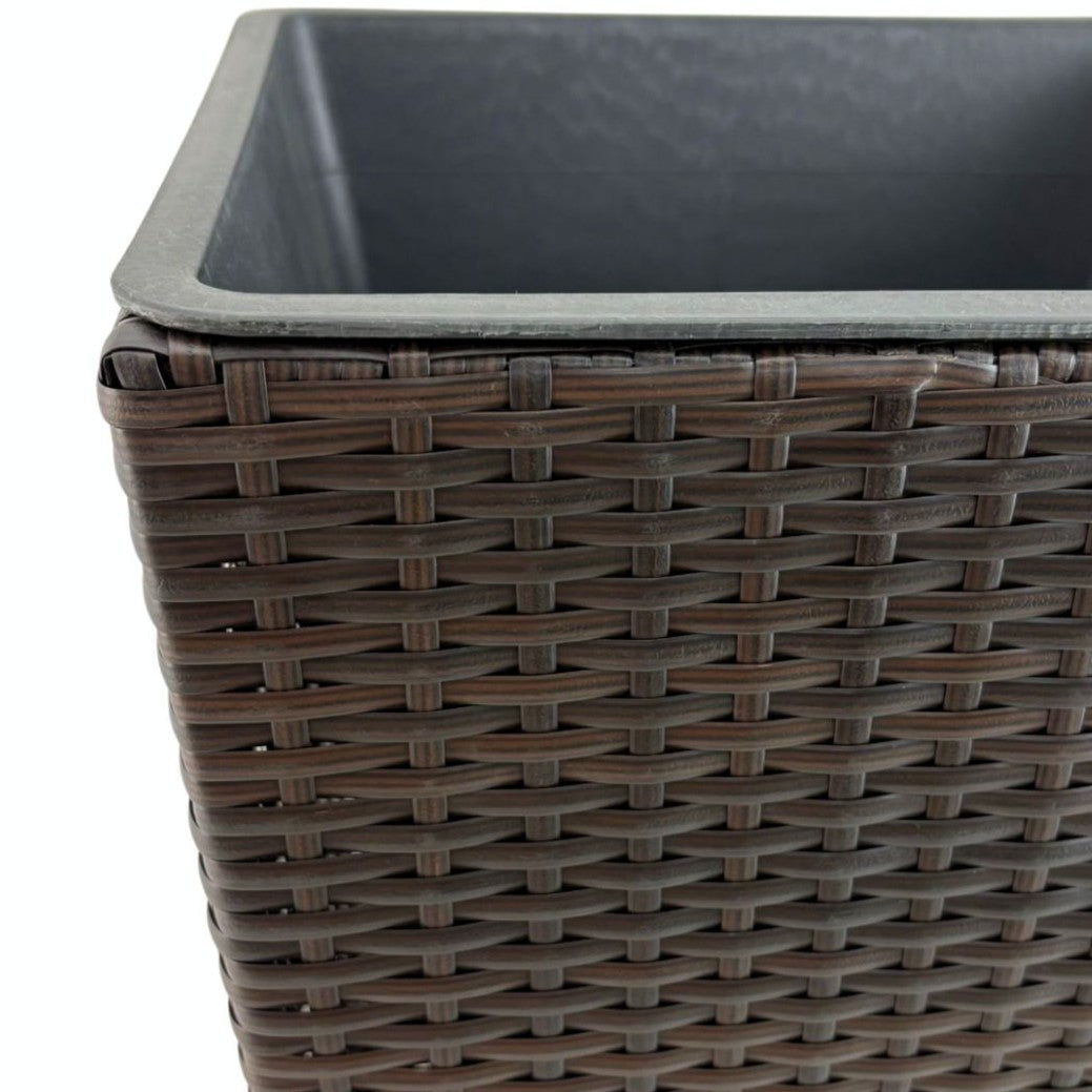ASWAN 2 Piece Set Poly Rattan Wicker Large Planter Pot - Dark Brown