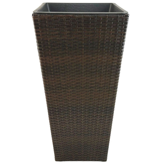 ASWAN 2 Piece Set Poly Rattan Wicker Large Planter Pot - Dark Brown