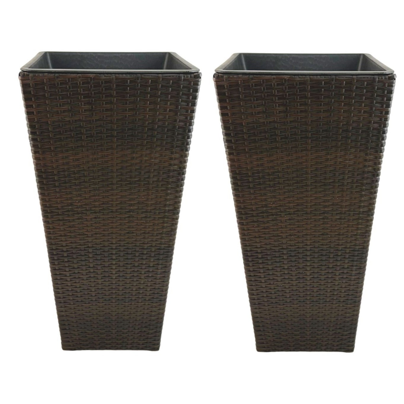 ASWAN 2 Piece Set Poly Rattan Wicker Large Planter Pot - Dark Brown