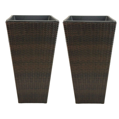 ASWAN 2 Piece Set Poly Rattan Wicker Large Planter Pot - Dark Brown