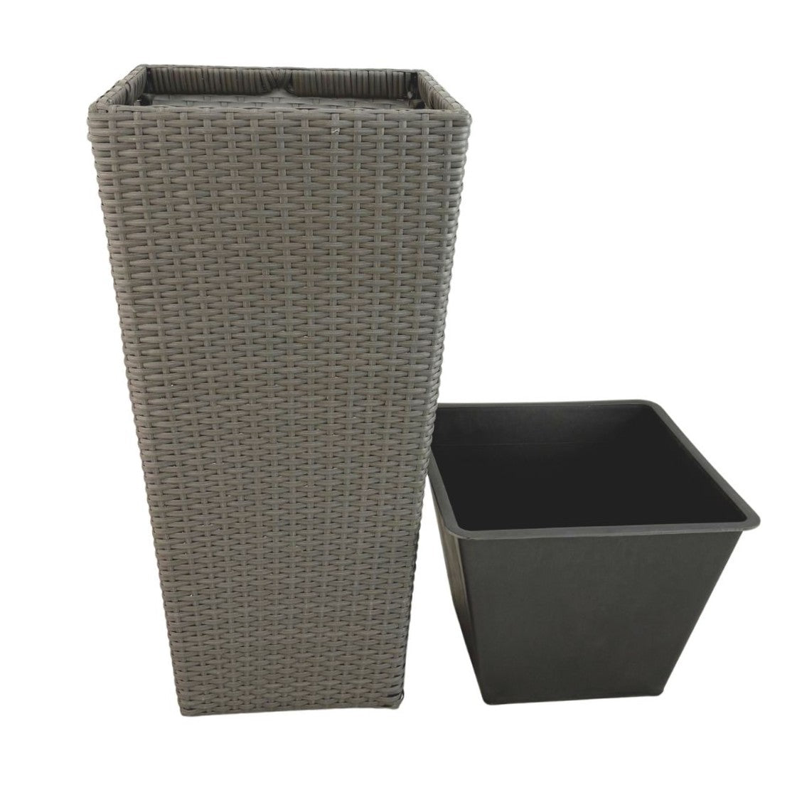 ASWAN 2 Piece Set Poly Rattan Wicker Large Planter Pot - Grey
