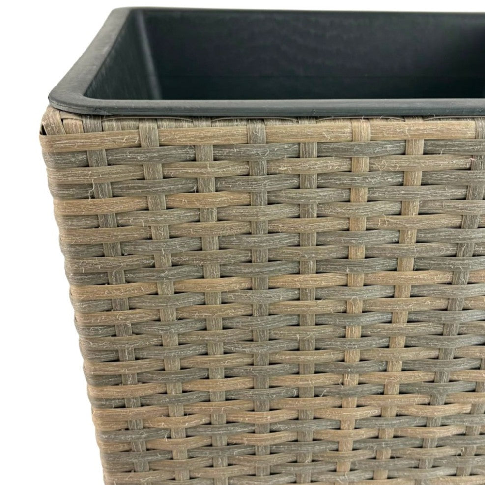 ASWAN 2 Piece Set Poly Rattan Wicker Large Planter Pot - Natural Light Brown